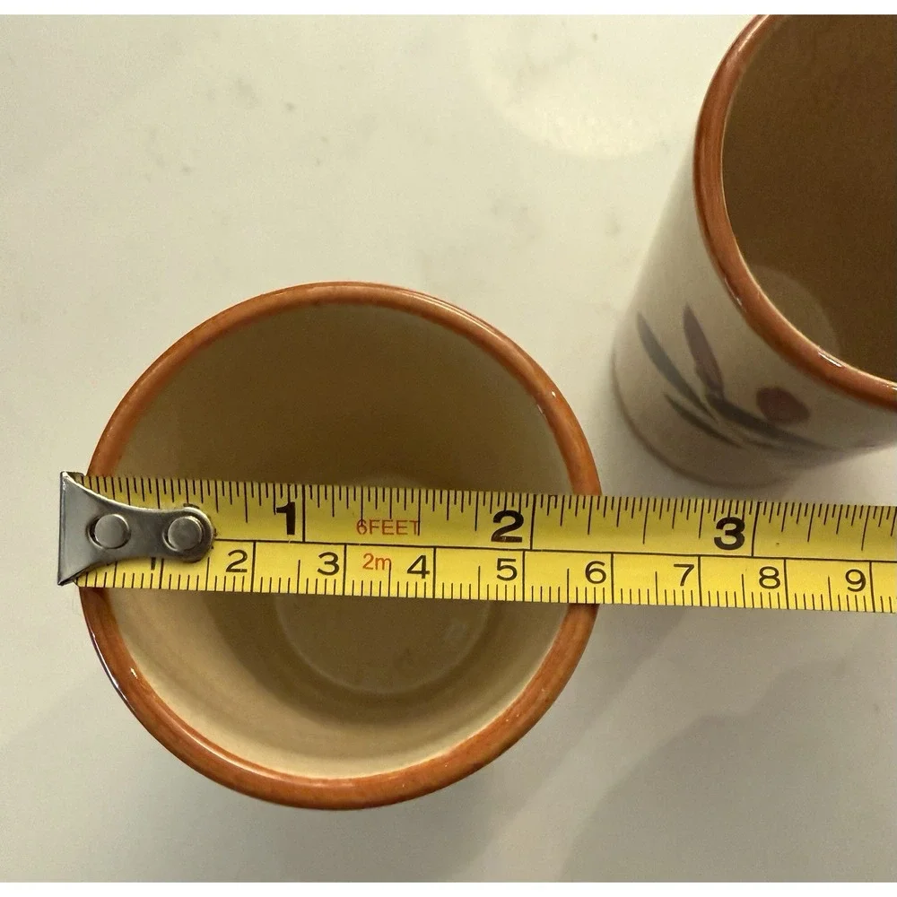 Vintage Cottagecore Ceramic Juice Cups Pair Hand Painted Made In Japan